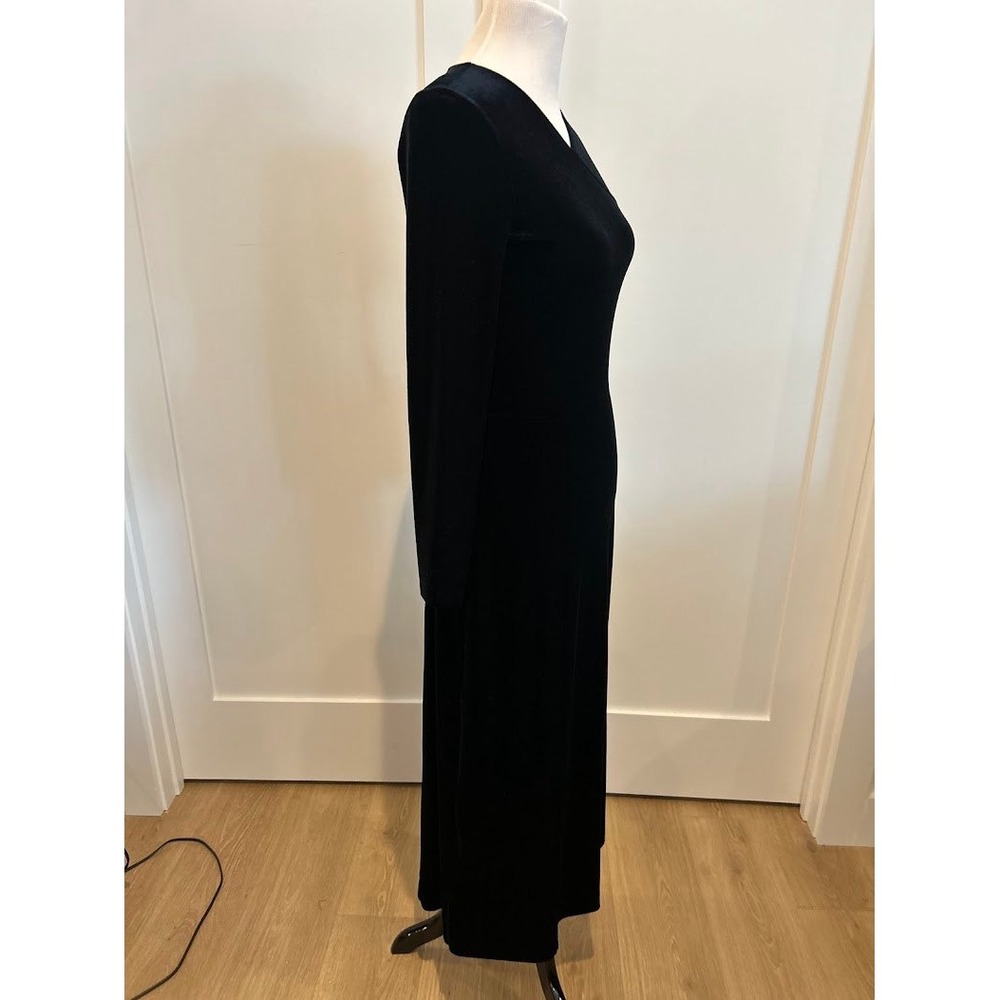 Giorgio Armani Collezioni Black Velvet Maxi Dress Long Sleeve V-Neck Vintage SZ6 - Picture 4 of 8